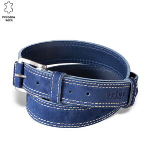 Plavi kožni kaiš sa belim šavovima iz kolekcije Princ Leather.