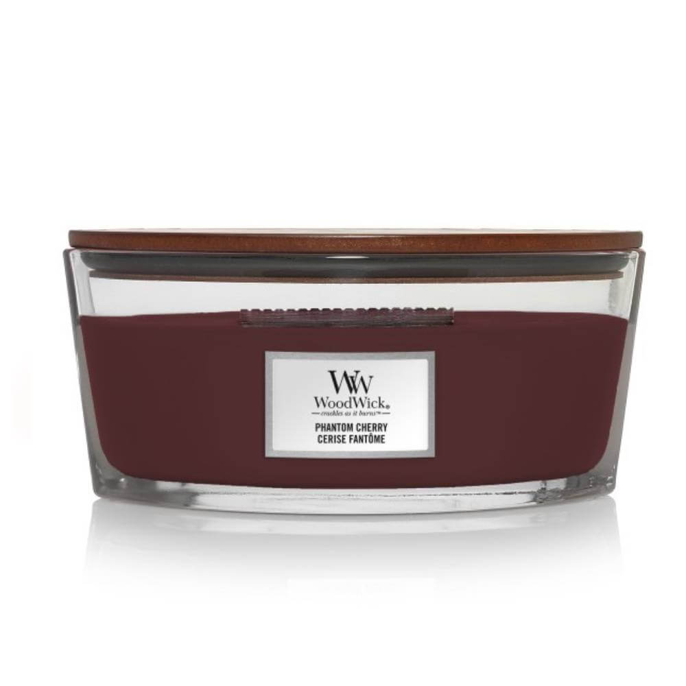 phantomcherry Mirisna sveća woodwick brenda, elipsa oblik bordo boje.
