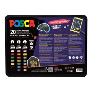 POSCA MARKER SET GROOVY COLOURS 1/20 MIX 3 Metalna kutija posca marker seta odpozadi