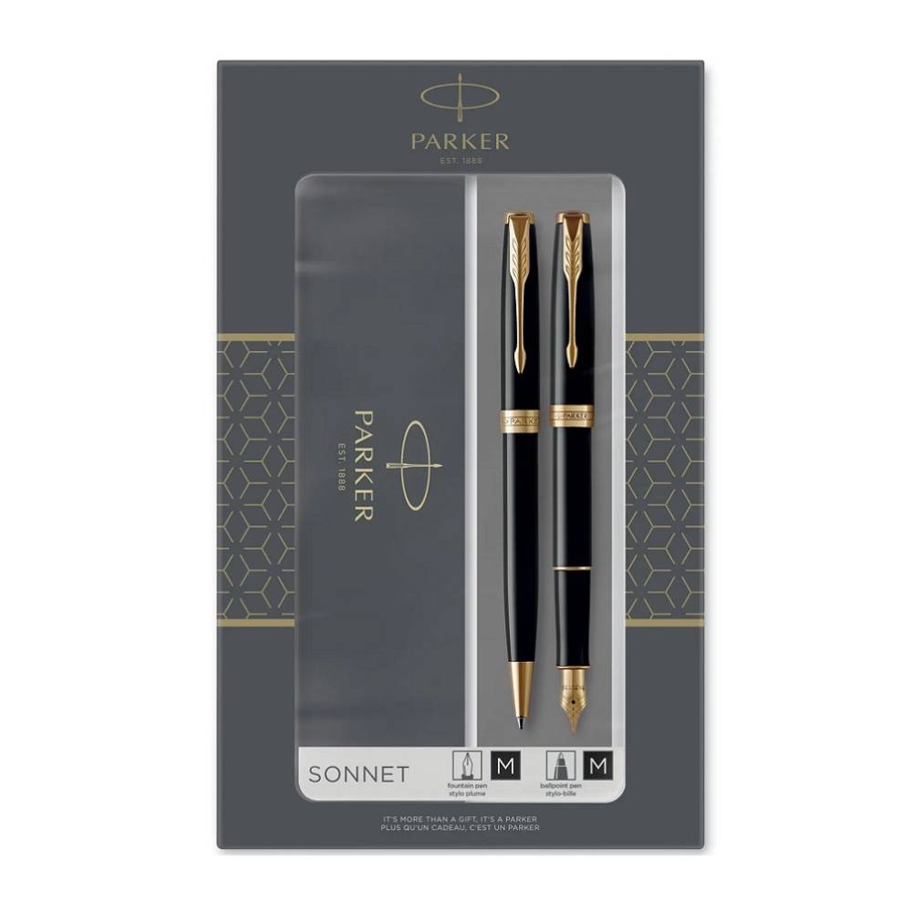 93371 Parker sonet poklon set, hemijska olovka i nalivpero black gt