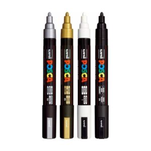 POSCA MARKER SET 5M 1/4 2 Cetiri posca markera, zlatni, beli, crni i sivi 5m markeri