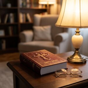 Biblija | Kožna Biblija, citati i cena 1 Biblija u bordo boji na stolu