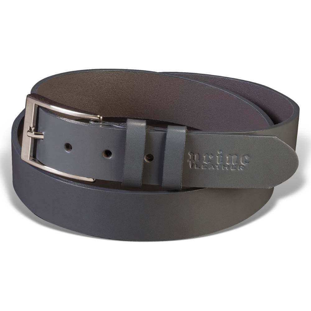 kozni-kais-215-8 Kozni kais sive boje sa metalnom snalom srebrne boje i logom princ leather